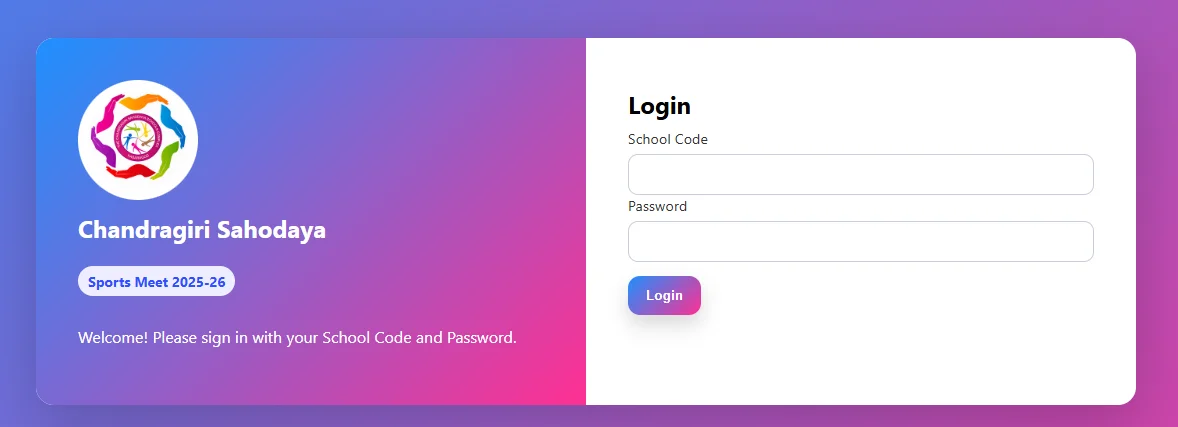 Sahodaya School / Admin Login screen